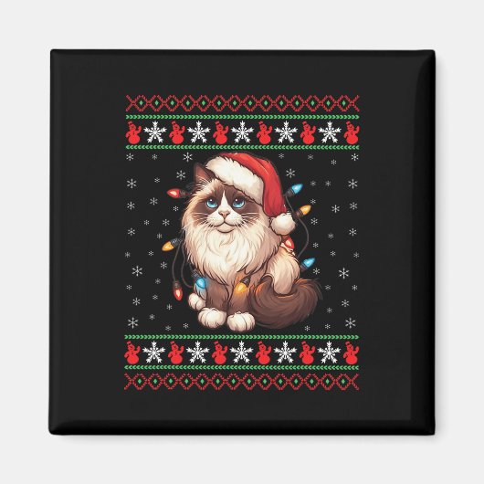 Aimant Chat Ragdoll Vilain Noël Ragdoll Chat Xmas Lighti (Devant)
