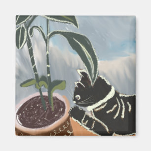 Aimant Chat regardant les plantes d'intérieur