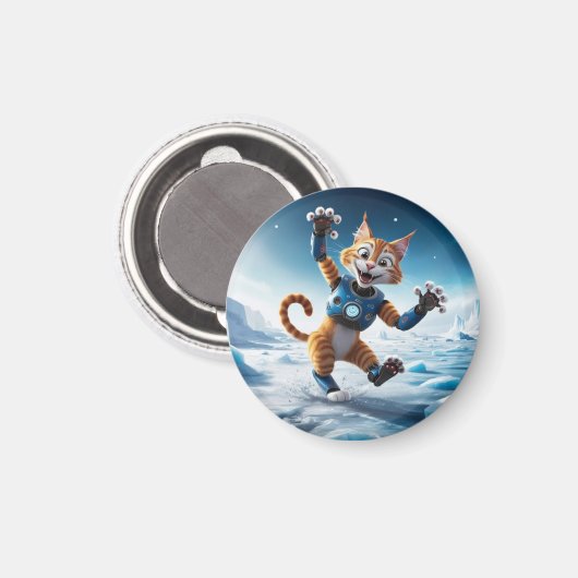 Aimant Chat robot convivial sur une autre planète glacée (Recto/Verso)