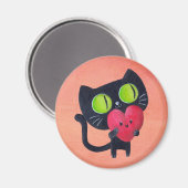 Aimant Chat romantique embrassant Red Cute Heart (Recto/Verso)