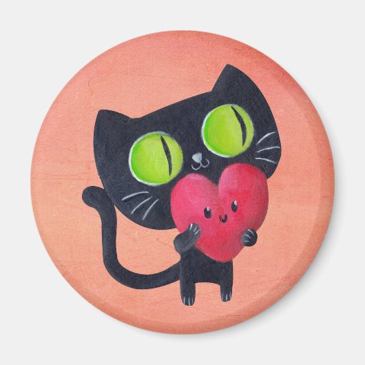 Aimant Chat romantique embrassant Red Cute Heart (Devant)