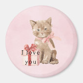 Aimant Chat Rose Cadeau Amour (Devant)