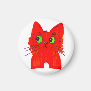 Aimant Chat rouge vif — Wonder à grand oeil avec une tors