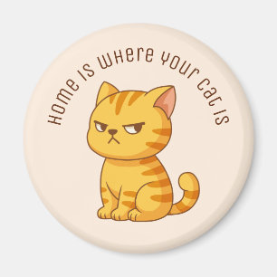 Aimant Chat roux tigré orange grincheux Texte personnalis
