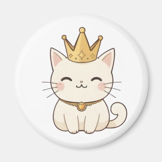 Aimant Chat royal avec couronne dorée Design Kawaii (Devant)