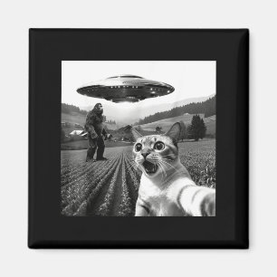 Aimant Chat selfie avec un alien UFO drôle de chat extrat