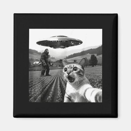 Aimant Chat selfie avec un alien UFO drôle de chat extrat (Devant)