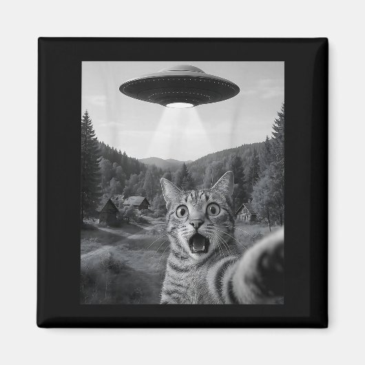 Aimant Chat selfie avec un OVNI alien drôle chat Ed chat (Devant)