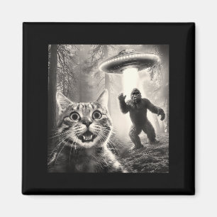 Aimant Chat selfie forêt arbres Alien Ufo Bigfoot Humour