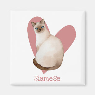 Aimant Chat Siamois Aquarelle Kitty Coeur rose