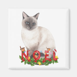 Aimant Chat siamois de Noël aquarelle