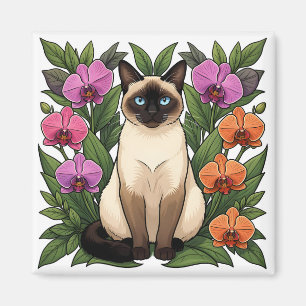 aimant chat siamois floral