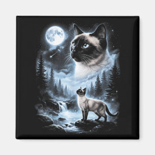 Aimant Chat siamois hurlant à la lune Rétro 90