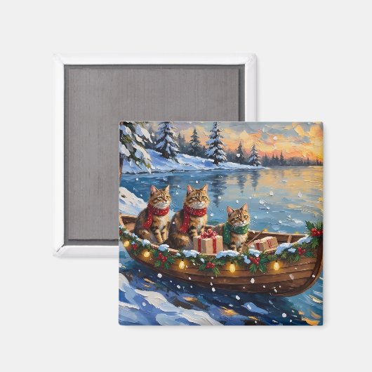 Aimant Chat Sibérien Noël Bateau Vacances (Recto/Verso)