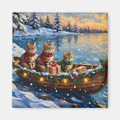Aimant Chat Sibérien Noël Bateau Vacances (Devant)