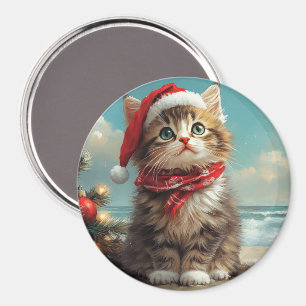 Aimant Chat Sibérien Noël Vintage Plage