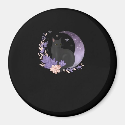 Aimant Chat Sorcière Fleurs de Lune Pastel Goth Goblincor (Devant)