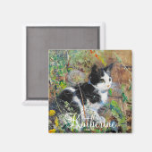 Aimant Chat sur Flowbed (Recto/Verso)