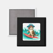 Aimant Chat surfeur avec chapeau de pirate sur planche de (Recto/Verso)