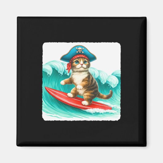 Aimant Chat surfeur avec chapeau de pirate sur planche de (Devant)