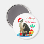 Aimant Chat tabby de Noël, petit ange & cadeaux (Recto/Verso)