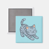 Aimant Chat tabby gris étiré bleu (Recto/Verso)