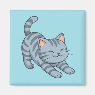 Aimant Chat tabby gris étiré bleu