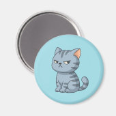 Aimant Chat tabby gris grincheux sur fond bleu (Recto/Verso)