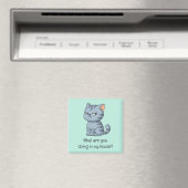 Aimant Chat tabby gris grincheux Texte drôle vert (In Situ (Lave-vaisselle))