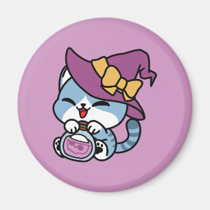 Aimant Chat Tabby Halloween – Chapeau de Sorcière & Art d