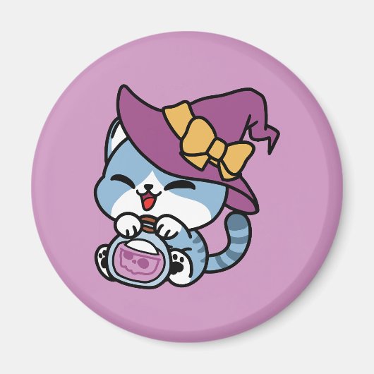 Aimant Chat Tabby Halloween – Chapeau de Sorcière & Art d (Devant)