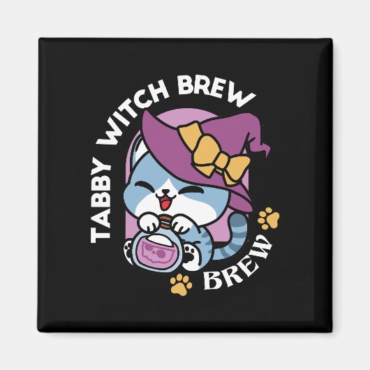 Aimant Chat Tabby Halloween – Chapeau de Sorcière & Art d (Devant)