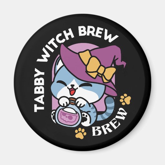 Aimant Chat Tabby Halloween – Chapeau de Sorcière & Art d (Devant)