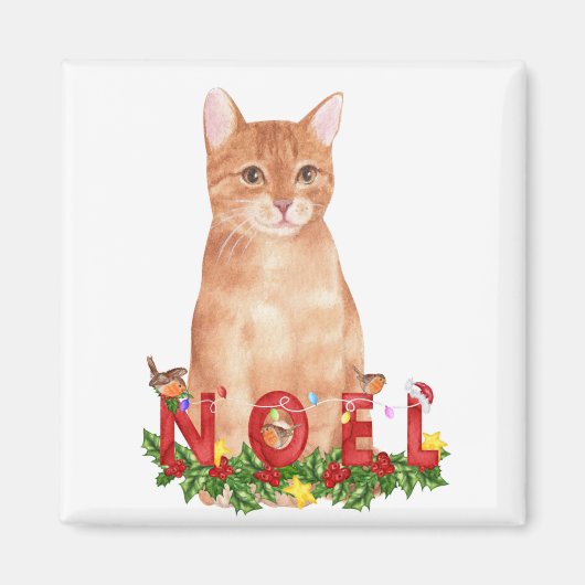 Aimant Chat tigré de Noël Aquarelle (Devant)