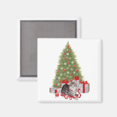 Aimant Chat tigré de Noël au sapin (Recto/Verso)