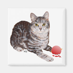 Aimant Chat tigré de Noël avec Ornanent