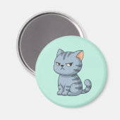 Aimant Chat tigré gris grincheux sur fond vert (Recto/Verso)
