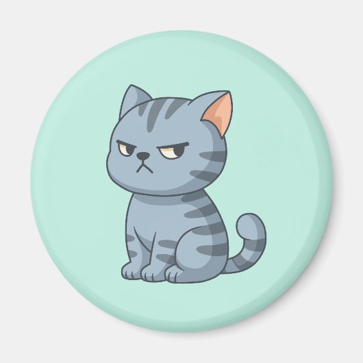 Aimant Chat tigré gris grincheux sur fond vert (Devant)
