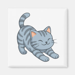 Aimant Chat tigré gris s'étirant