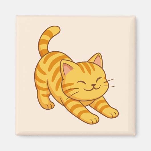 Aimant Chat Tigre Orange Beige s'étirant (Devant)
