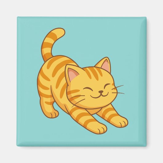 Aimant Chat Tigre Orange Étiré en Vert (Devant)