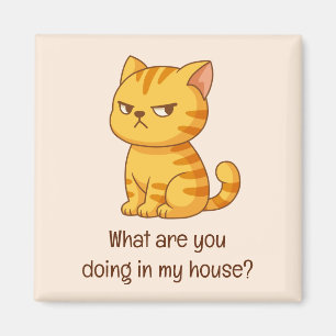 Aimant Chat tigré orange grincheux texte amusant beige