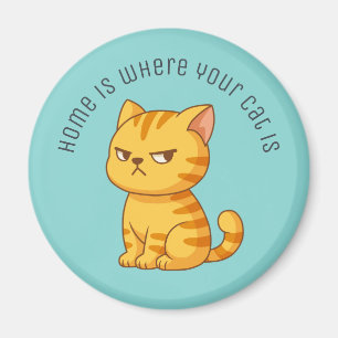 Aimant Chat tigré orange grincheux Texte personnalisé Ver