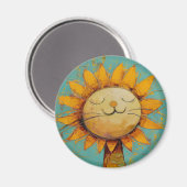 Aimant Chat Tournesol Mignonne S'Amuser Dans La Peinture  (Recto/Verso)