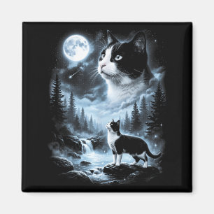 Aimant Chat Tuxedo Hurleur à la Lune Rétro 90