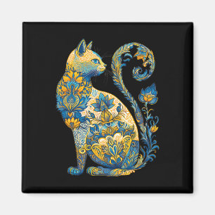 Aimant Chat ukrainien floral vintage drapeau Ukraine et V