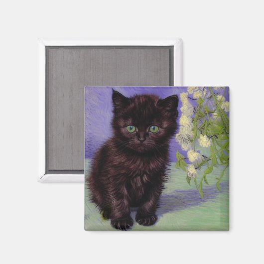 Aimant Chat Van Gogh avec fleurs blanches (Recto/Verso)