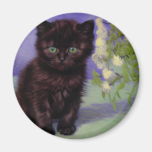 Aimant Chat Van Gogh avec fleurs blanches (Devant)