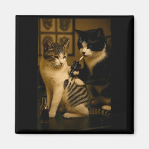 Aimant Chat Vintage Fumant Tatouage Encre Kitty Artiste D
