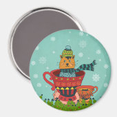 Aimant Chat Whimsical assis dans un thé Noël (Recto/Verso)